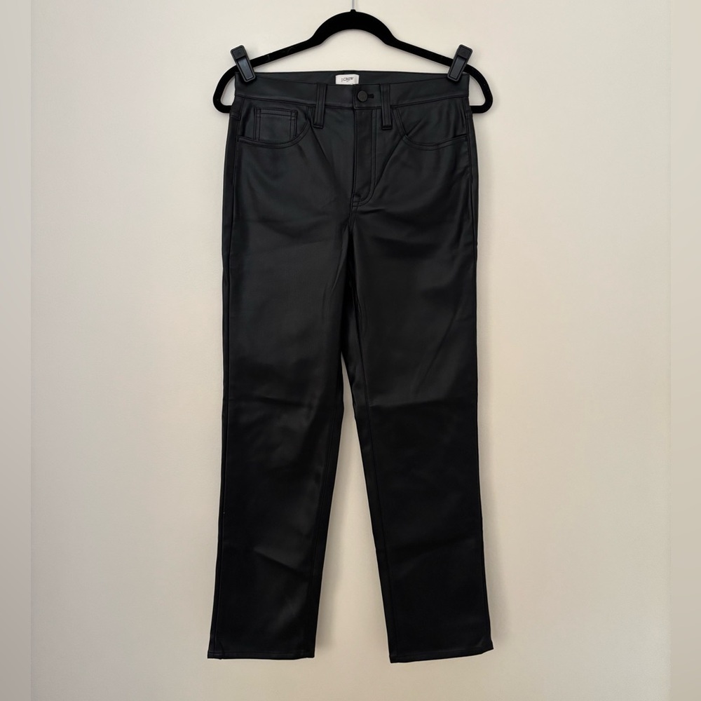 J. Crew Black Straight-Leg Faux Leather Jeans